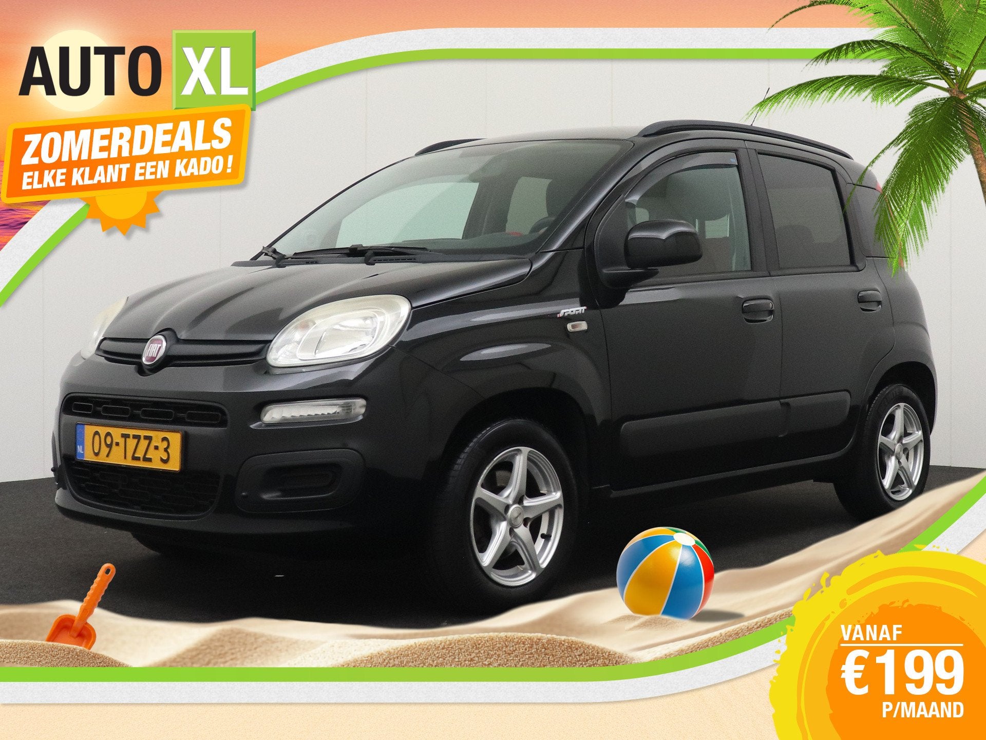 Fiat Panda 0.9 TwinAir Lounge Sport Trekhaak 14'LMV Privacy, Euro 5, Zwart, Panda, Zwart