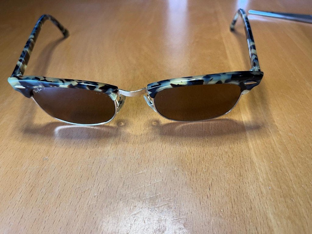 vintage Rayban Clubmaster Square, Zonnebril, Bruin, Verzenden, Zo goed als nieuw