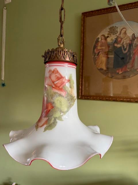 Hanglamp, Italiaans, rozen, antiek, vintage, brocante ‘50/60, Ophalen of Verzenden