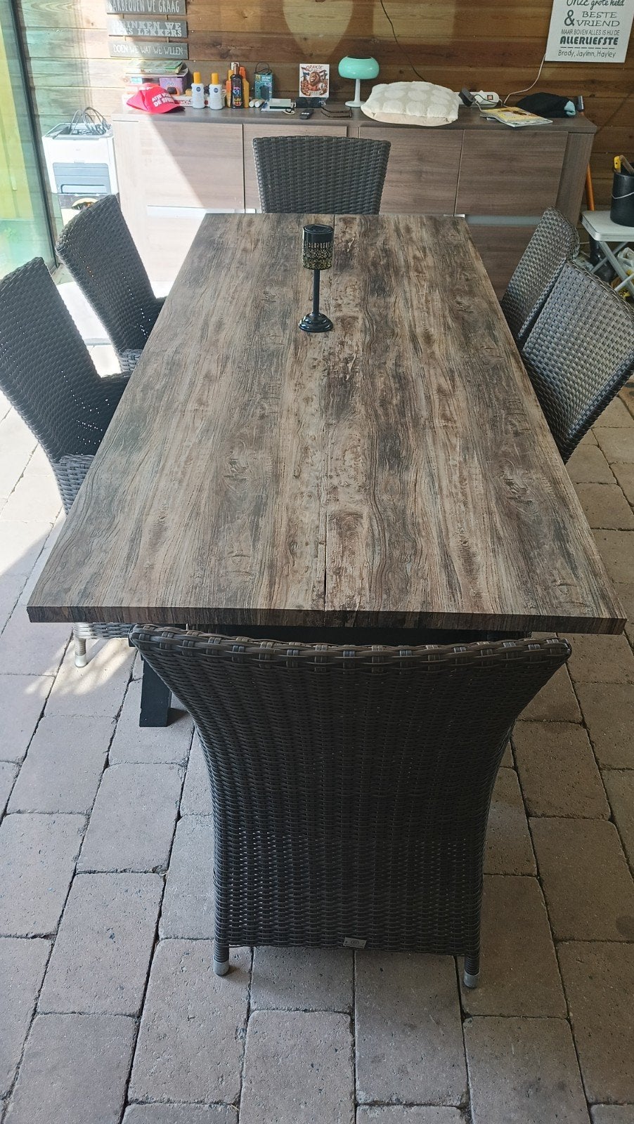 Tafel 240x100 met 6 stoelen met zitkussen, Ophalen, Gebruikt, Rechthoekig
