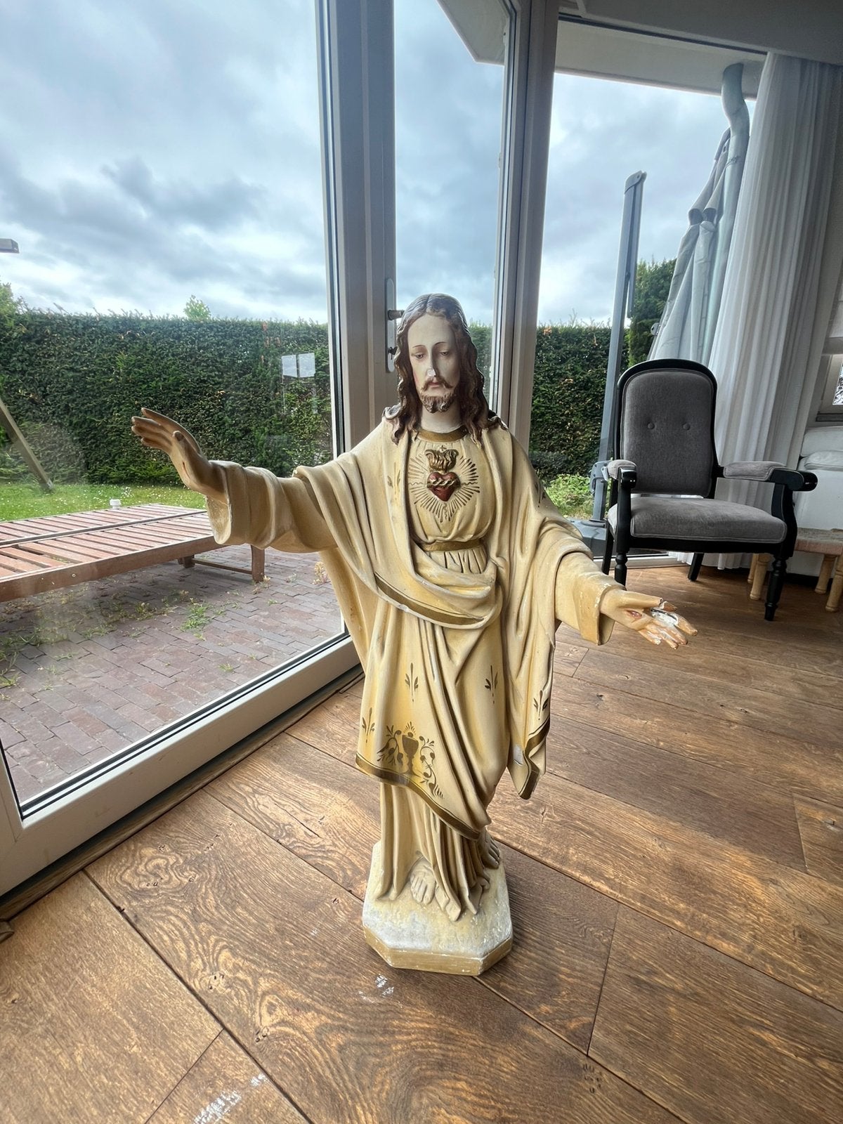 Vintage Jezus beeld - Heilig Hart - met gebruikssporen, Ophalen