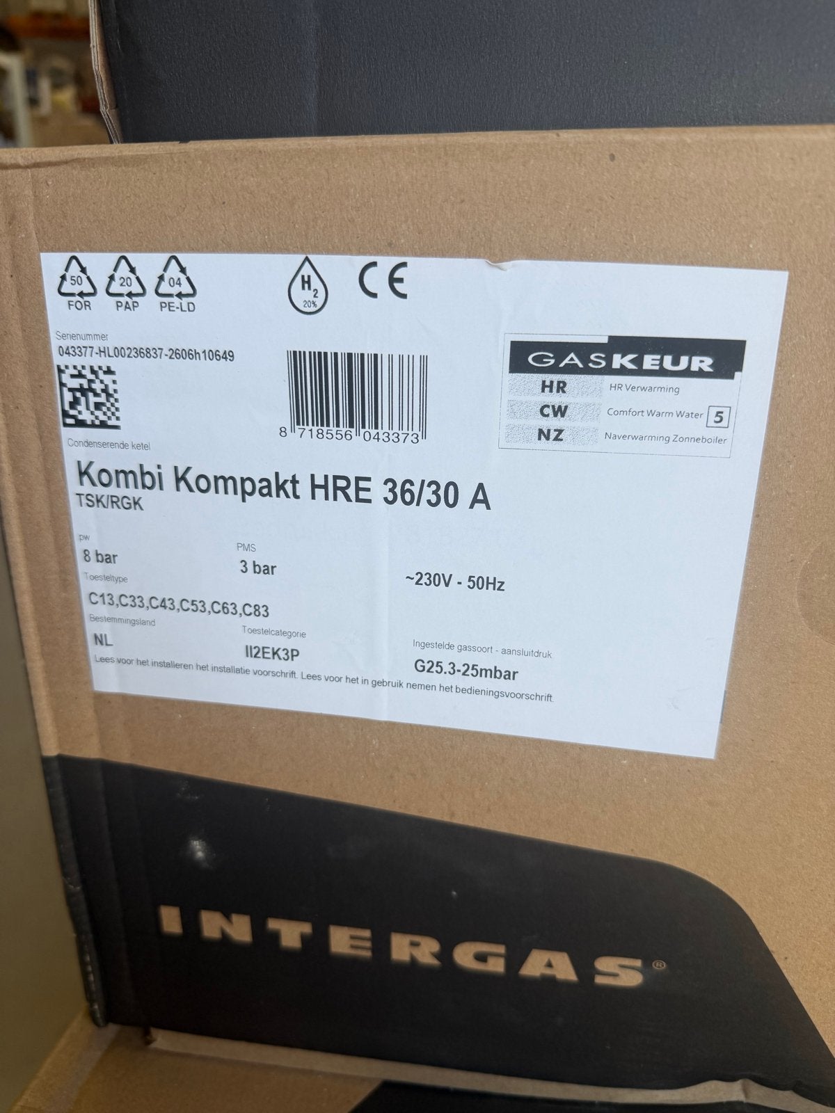Intergas Kombi Kompakt HRE 36/30 en 28/24 A CV-ketel, Ophalen, Hoog rendement (Hr), Cv-ketel of Combi-ketel, Nieuw