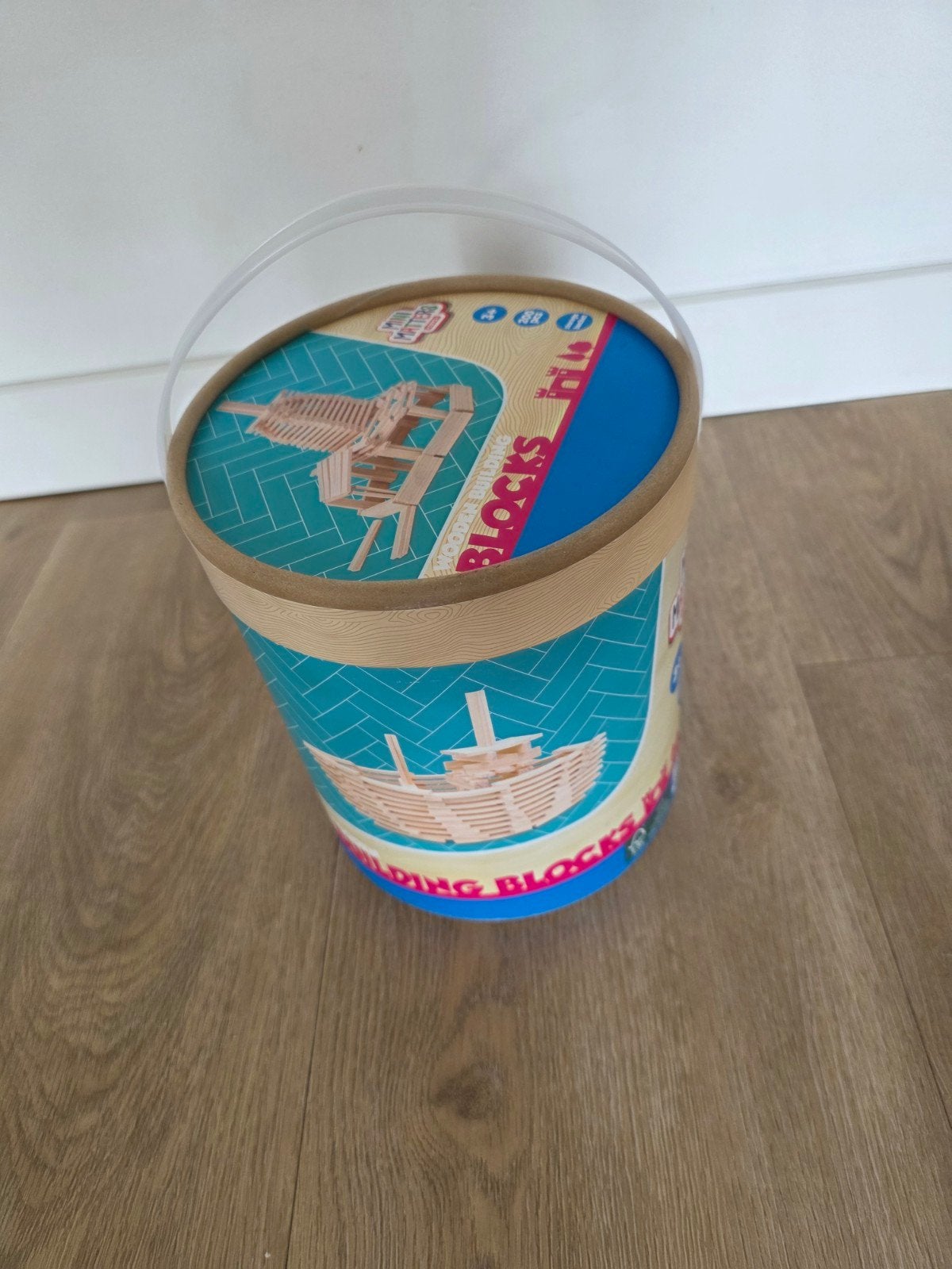 Houten bouwblokken in emmer - Mini Matters, Ophalen of Verzenden, Gebruikt, Overige merken