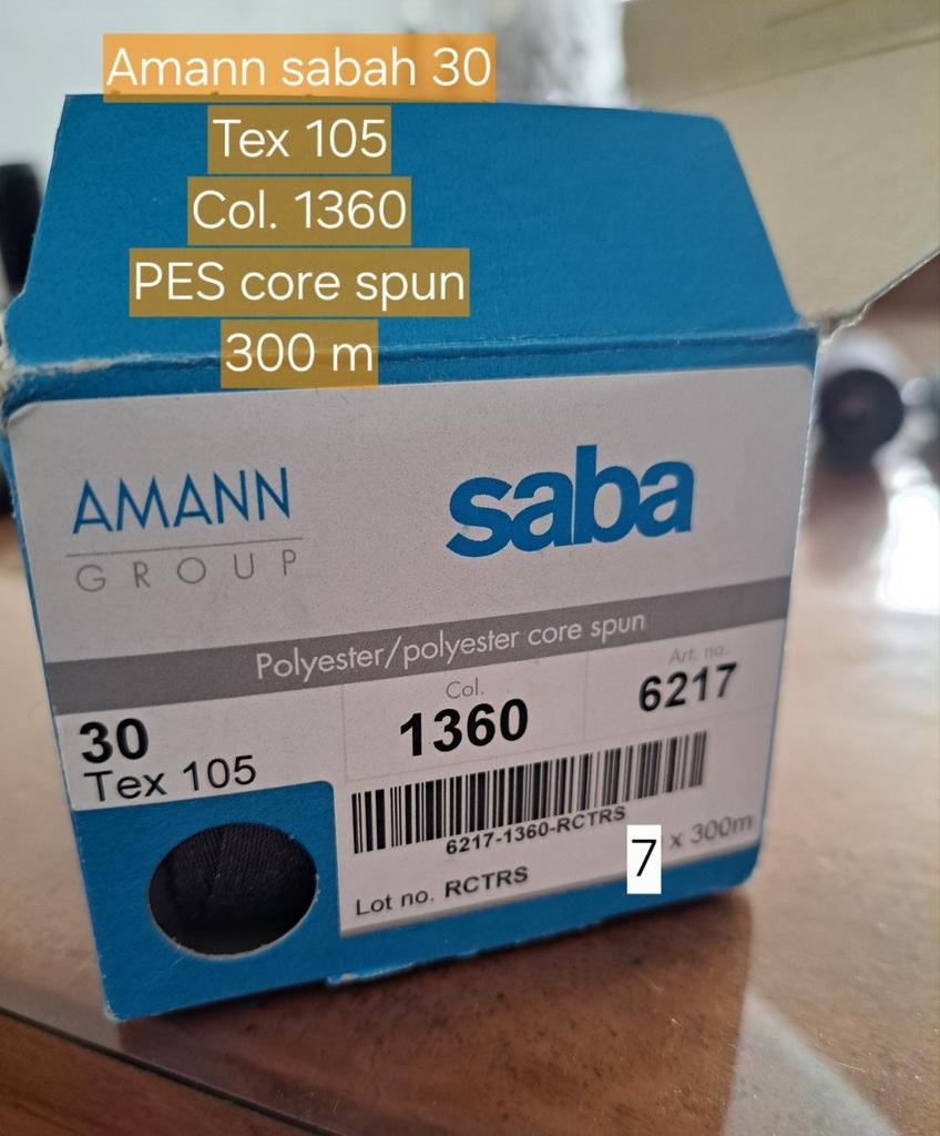 7 stuks Amann Saba garen - PES core spun 300m, Tex 105, Hobby en Vrije tijd, Naaien en Fournituren, Ophalen of Verzenden, Nieuw