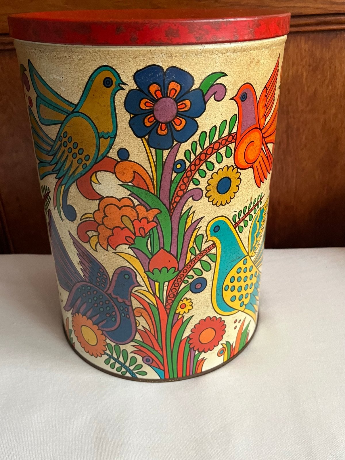 Vintage Acapulco blik - Retro design met vogels en bloemen, Verzamelen, Ophalen of Verzenden, Gebruikt, Overige, Overige merken