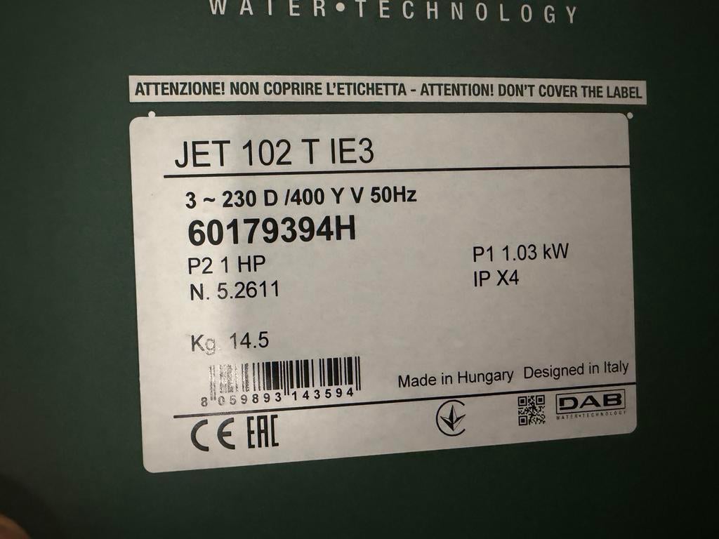 DAB JET 102 T IE3 Zelfaanzuigende Centrifugaalpomp, Ophalen, Nieuw, Dompelpomp