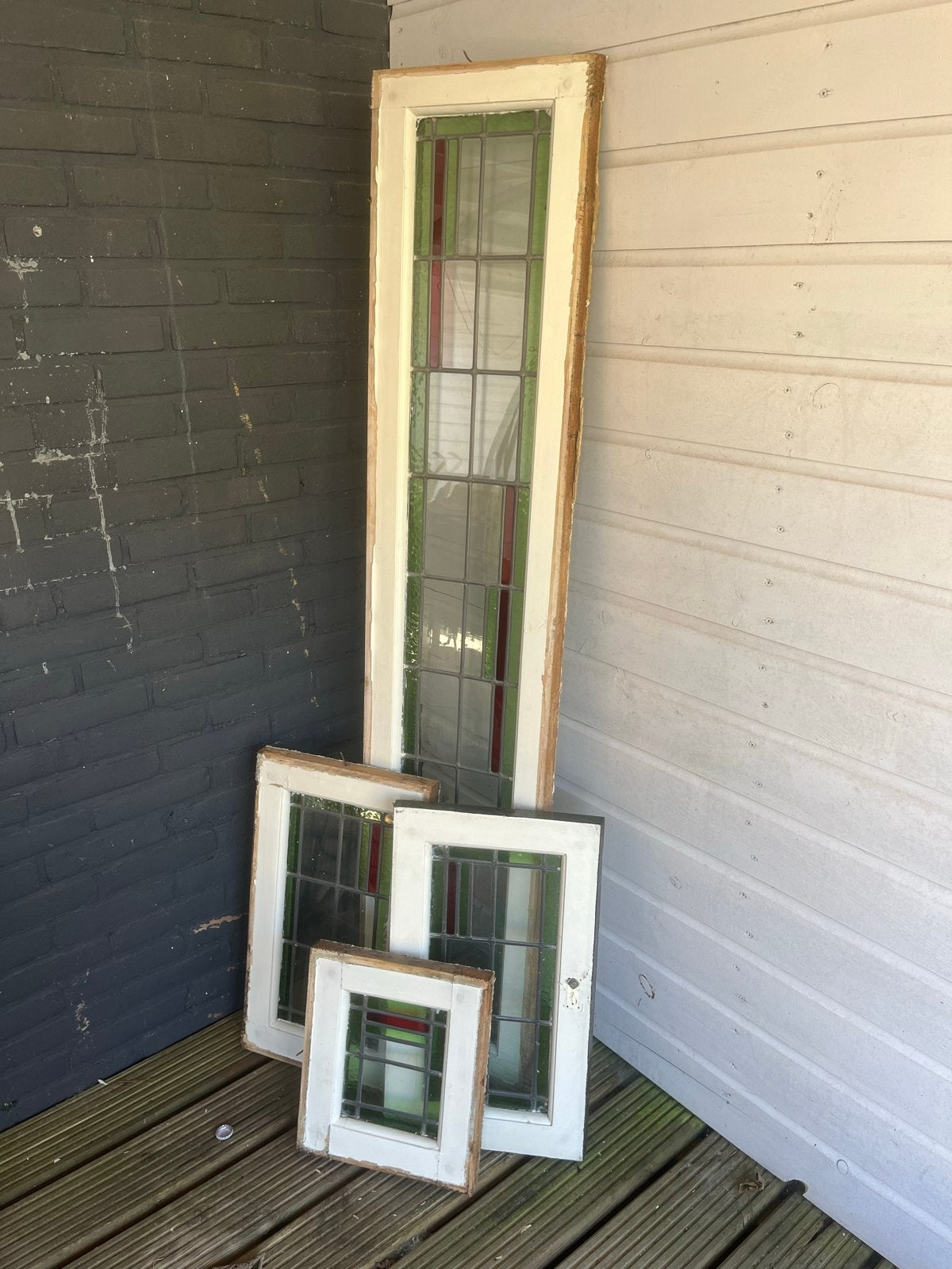 4 glas in lood kozijnen uit 1936, diverse maten, Doe-het-zelf en Verbouw, Glas en Ramen, Ophalen, Gevelraam of Ruit, Gebruikt
