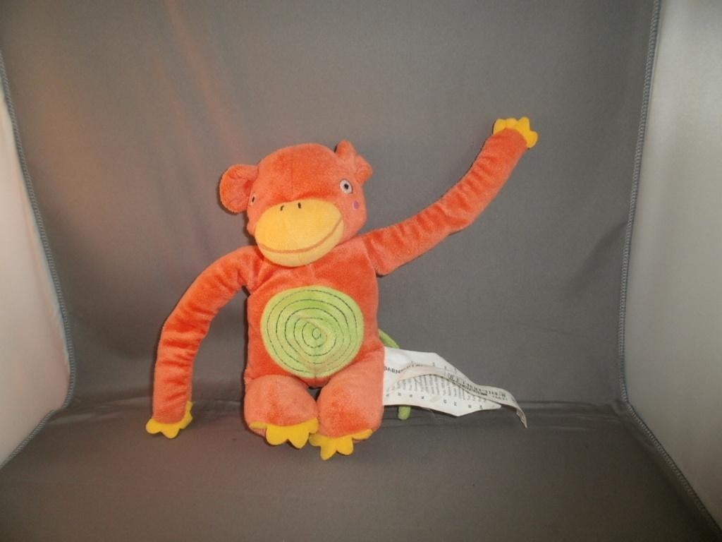 Ikea aap barnsling apa oranje/geel/groen velours 23 cm piep, Kinderen en Baby's, Speelgoed | Knuffels en Pluche, Oranje, IKEA