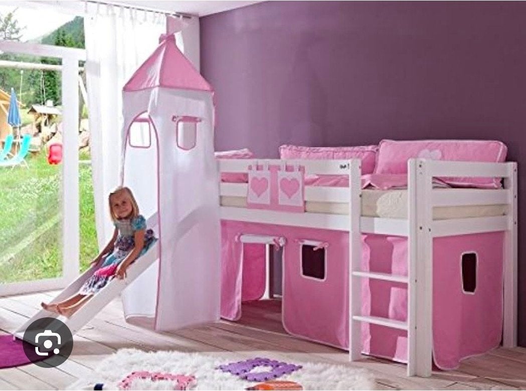 Roze bedtent, gordijnen, tunnel en toren voor hoogslaper, Ophalen of Verzenden, Gebruikt