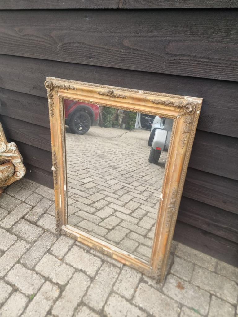 Oude gouden franse spiegel met bloemen * schapenweide, Antiek en Kunst, Antiek | Spiegels, Ophalen, Rechthoekig, Minder dan 50 cm