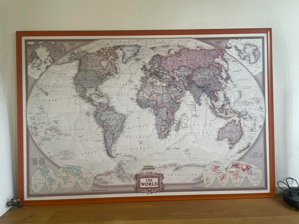 Grote Wereldkaart met Lijst 1.80m x 1.40m, Ophalen, 2000 tot heden, Wereld, Landkaart