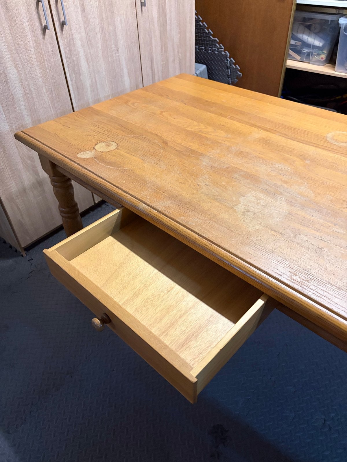 Houten eettafel met lade - Gebruikt, Huis en Inrichting, Ophalen, Gebruikt, 100 tot 150 cm, 50 tot 100 cm