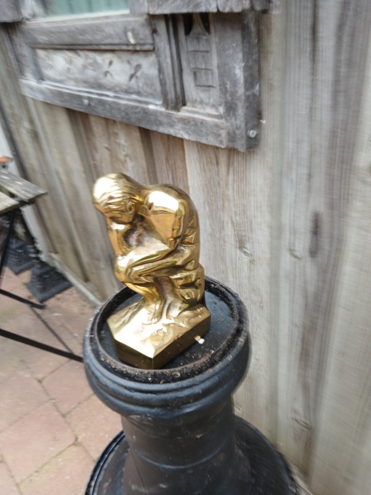 Antiek zwaaflr bronzen mid centry sculptuur / de denker, Ophalen of Verzenden