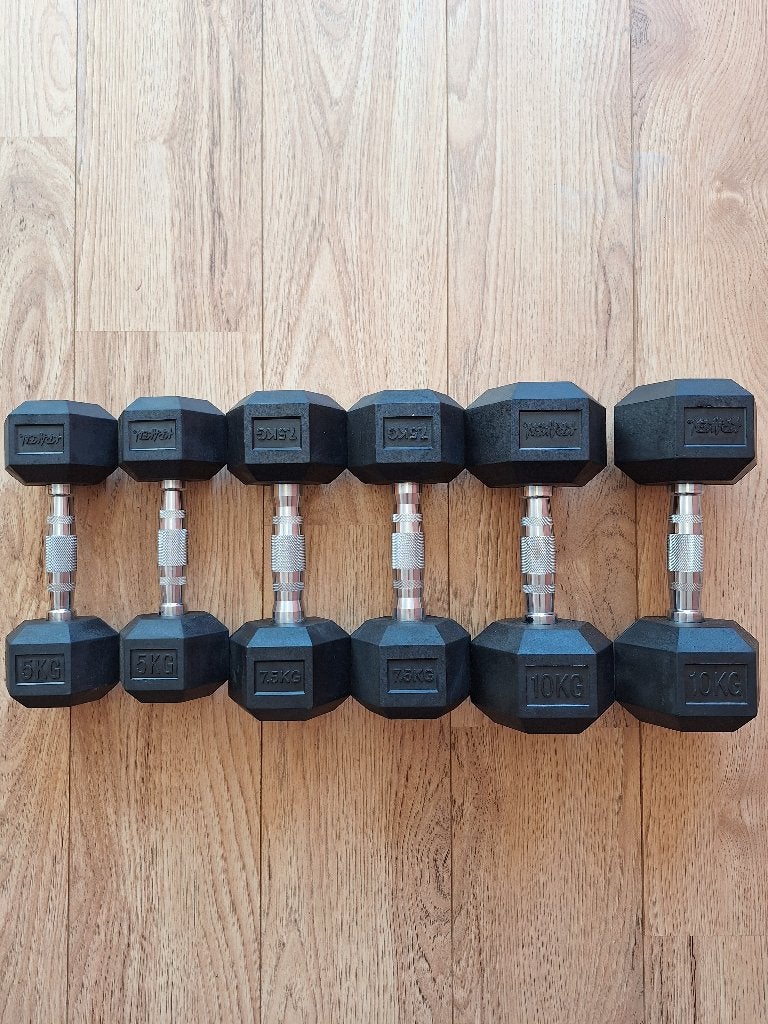Hexagon dumbells 5, 7.5 en 10kg, Ophalen, Armen, Overige typen, Zo goed als nieuw