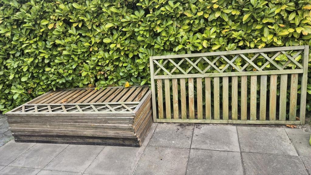 Grenen tuinhekken, 11 stuks 180x90 + poort, 100x 90, Tuin en Terras, Gebruikt, Ophalen of Verzenden, Rechthoekig, Tuin
