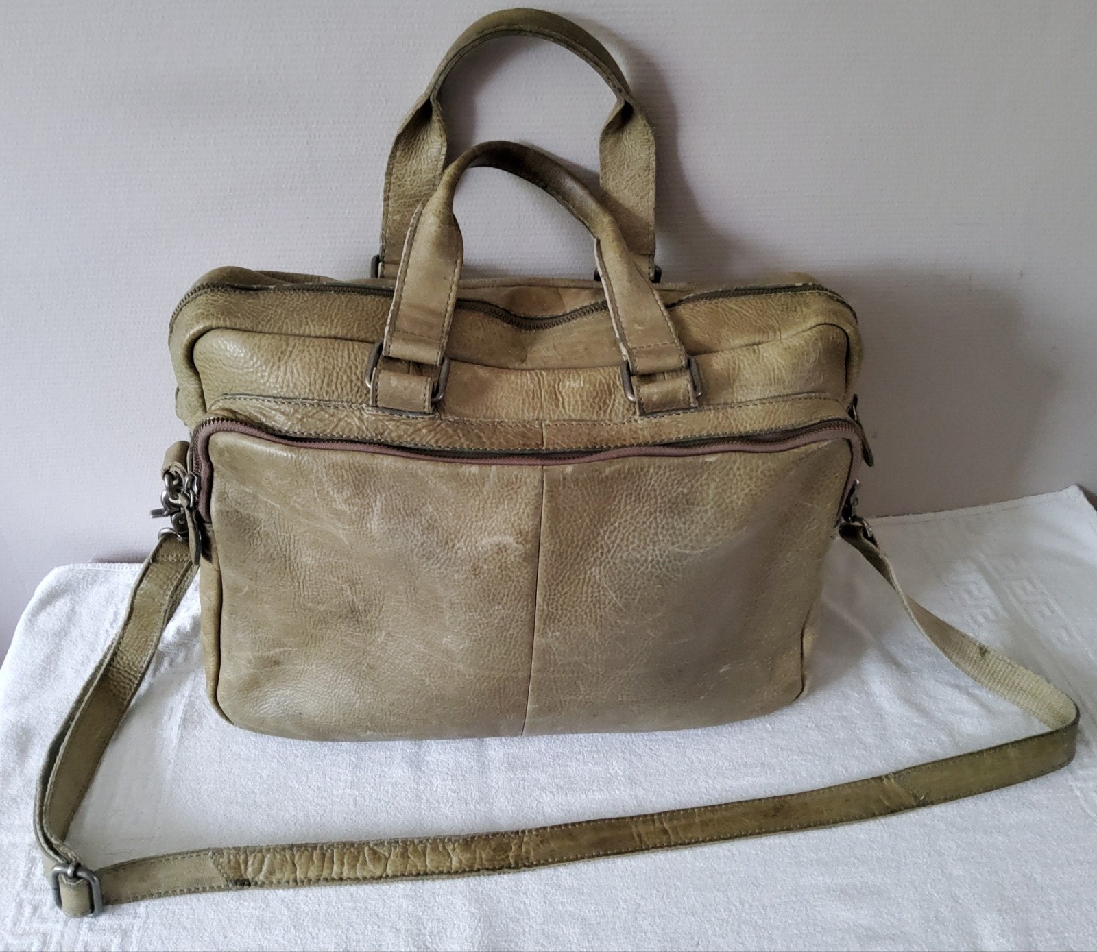 Burkely Antique Avery Workbag - Laptoptas - Olijfgroen Leer, 40 tot 60 cm, 30 cm of meer, Gebruikt, Minder dan 35 cm