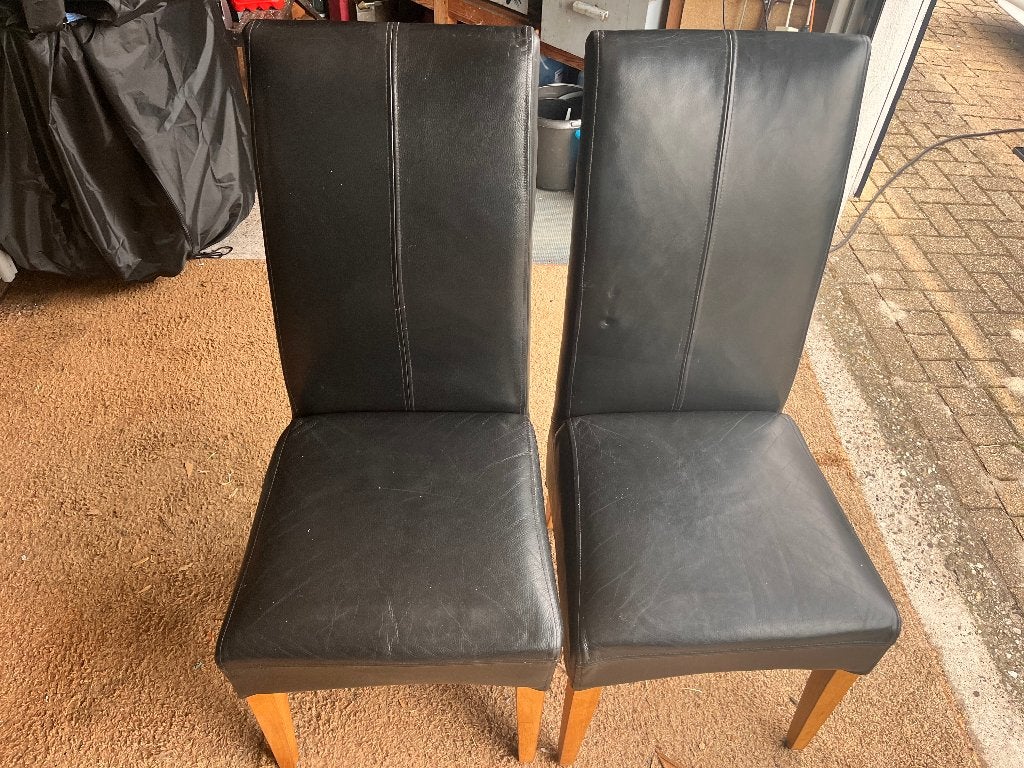 Gratis afhalen 2 Leren stoelen,, Ophalen, Gebruikt, Twee, Bruin