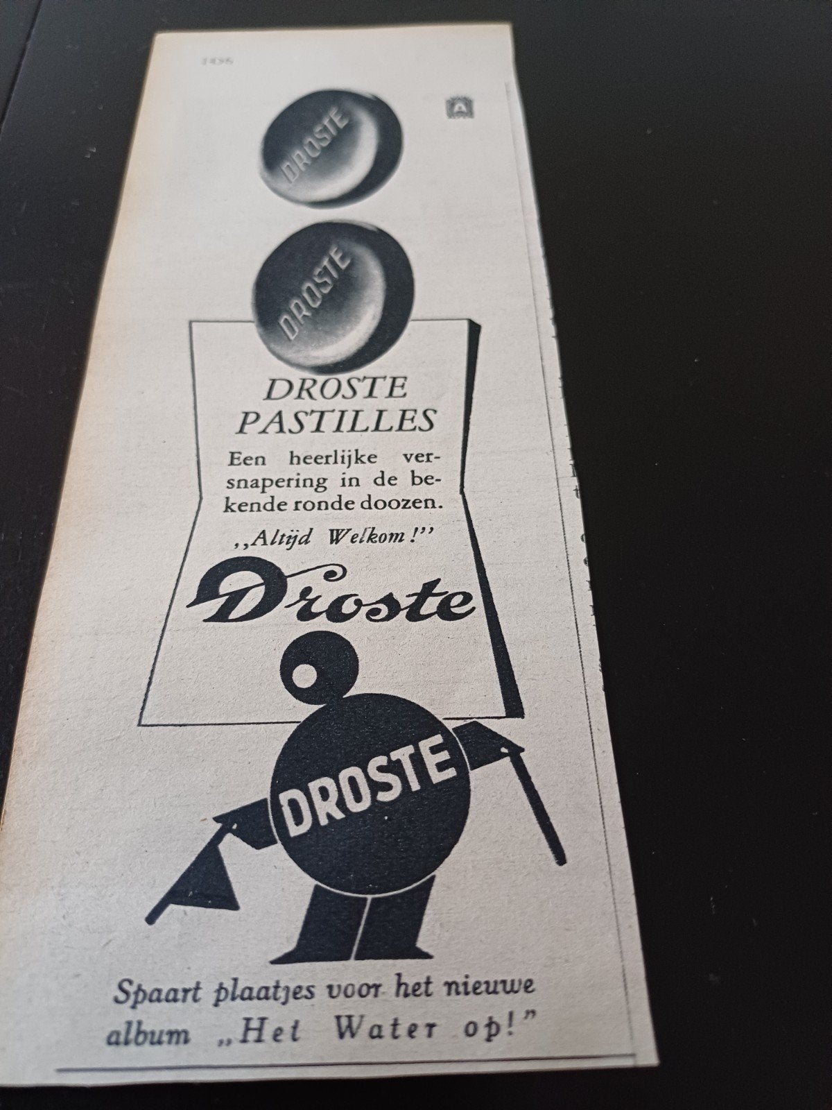 advertentie van Droste pastilles 1939, Verzamelen, Ophalen of Verzenden, Zo goed als nieuw, Overige typen