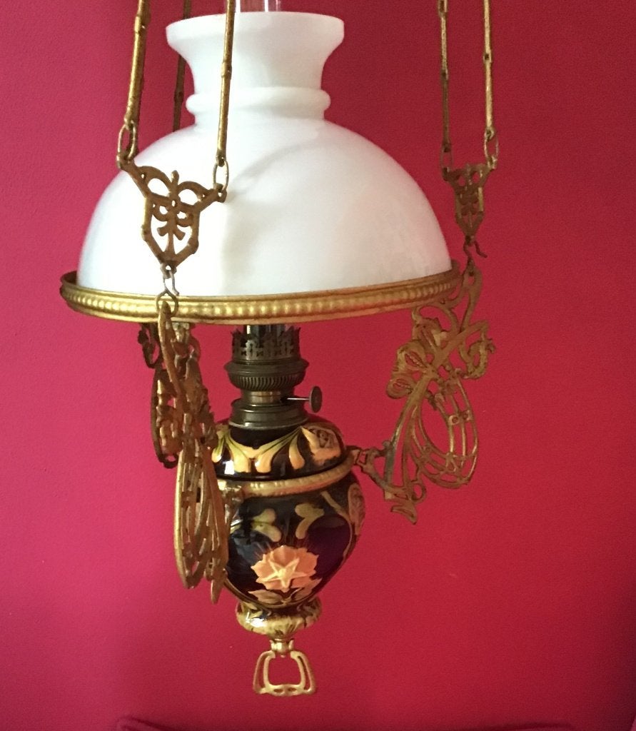 Antieke olielamp hef- of daalhanglamp, Ophalen