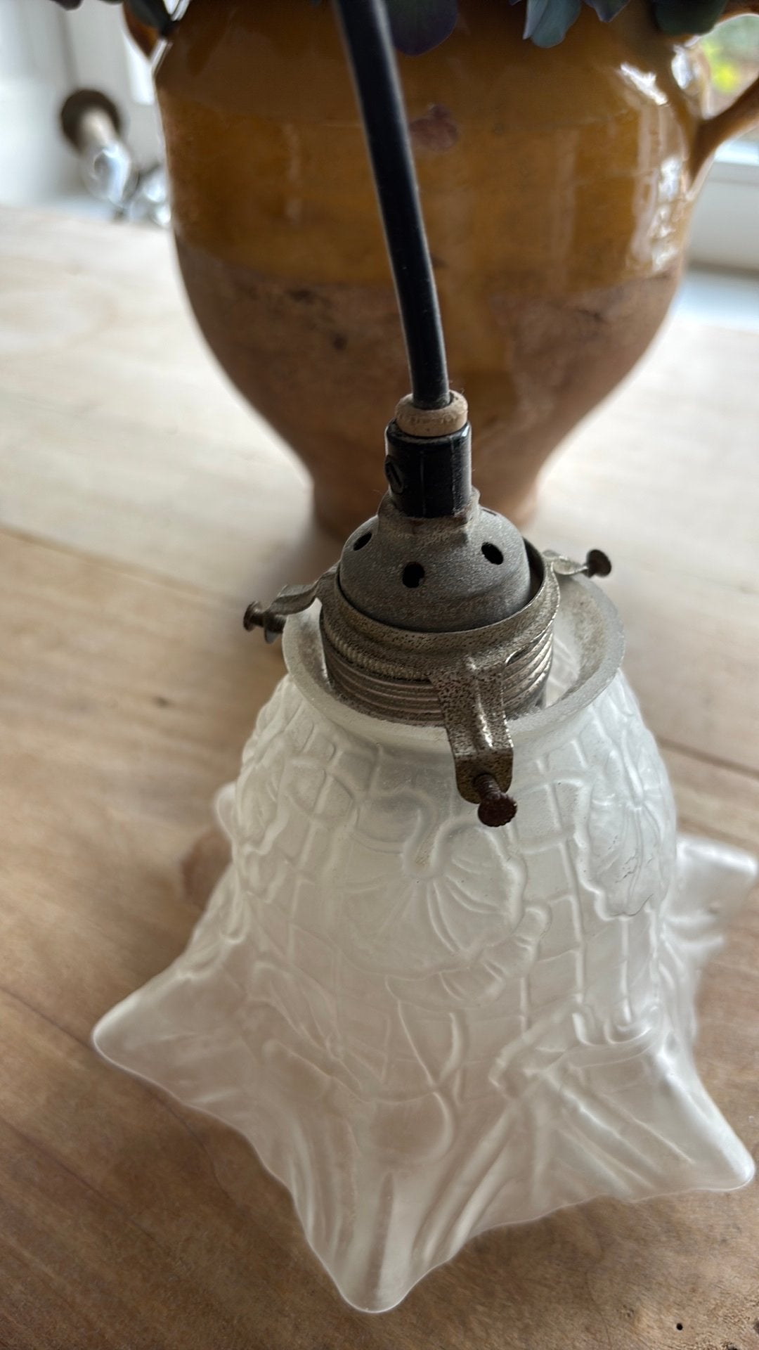 Antiek hanglampje, Ophalen, Gebruikt, Glas, Brocante