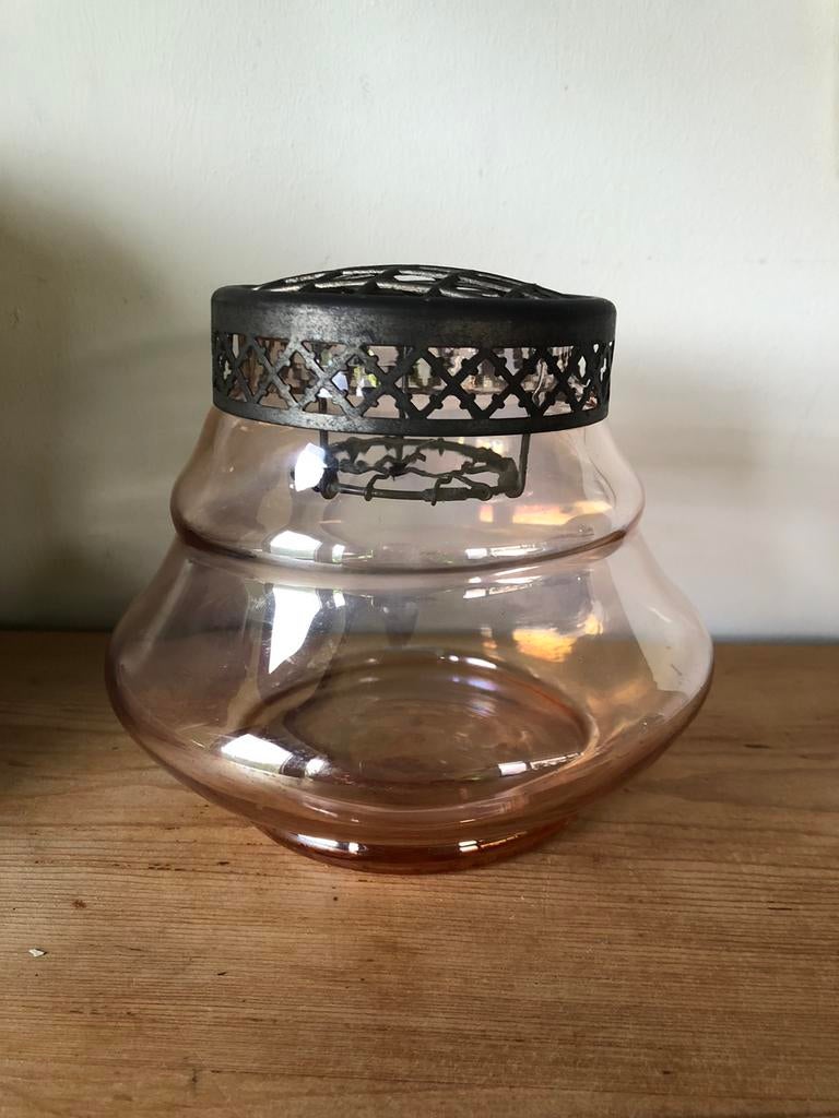 Roze glas rozensteker met roostertje, Ophalen of Verzenden