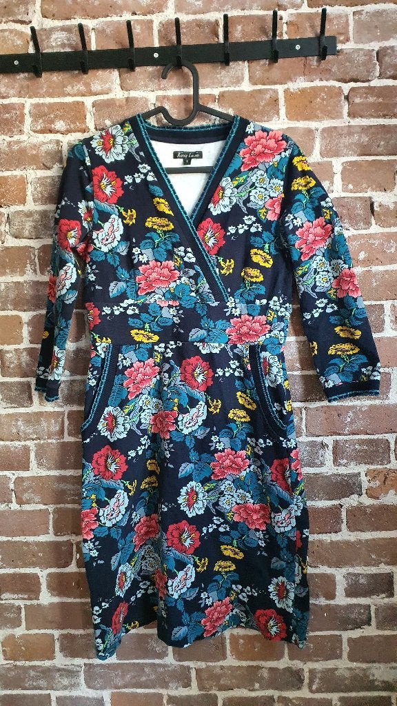 King Louie bloemen jurk S – V-hals & retro print, Ophalen of Verzenden, Zo goed als nieuw, Maat 36 (S)
