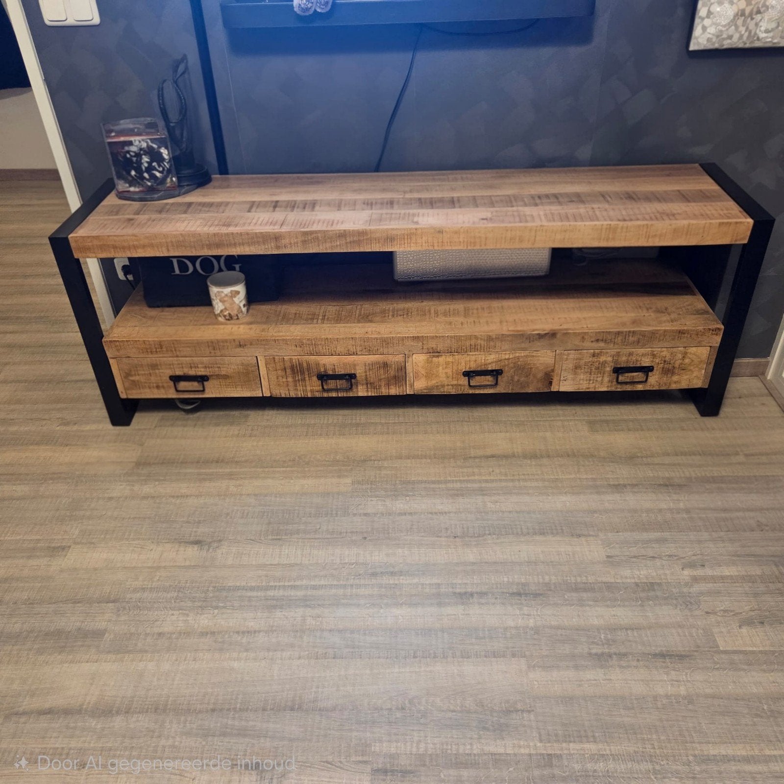 TV Meubel Britt Mangohout 180cm Breed - Industrieel Design, Gebruikt, 150 tot 200 cm, Industrieel, Modern, Minder dan 100 cm