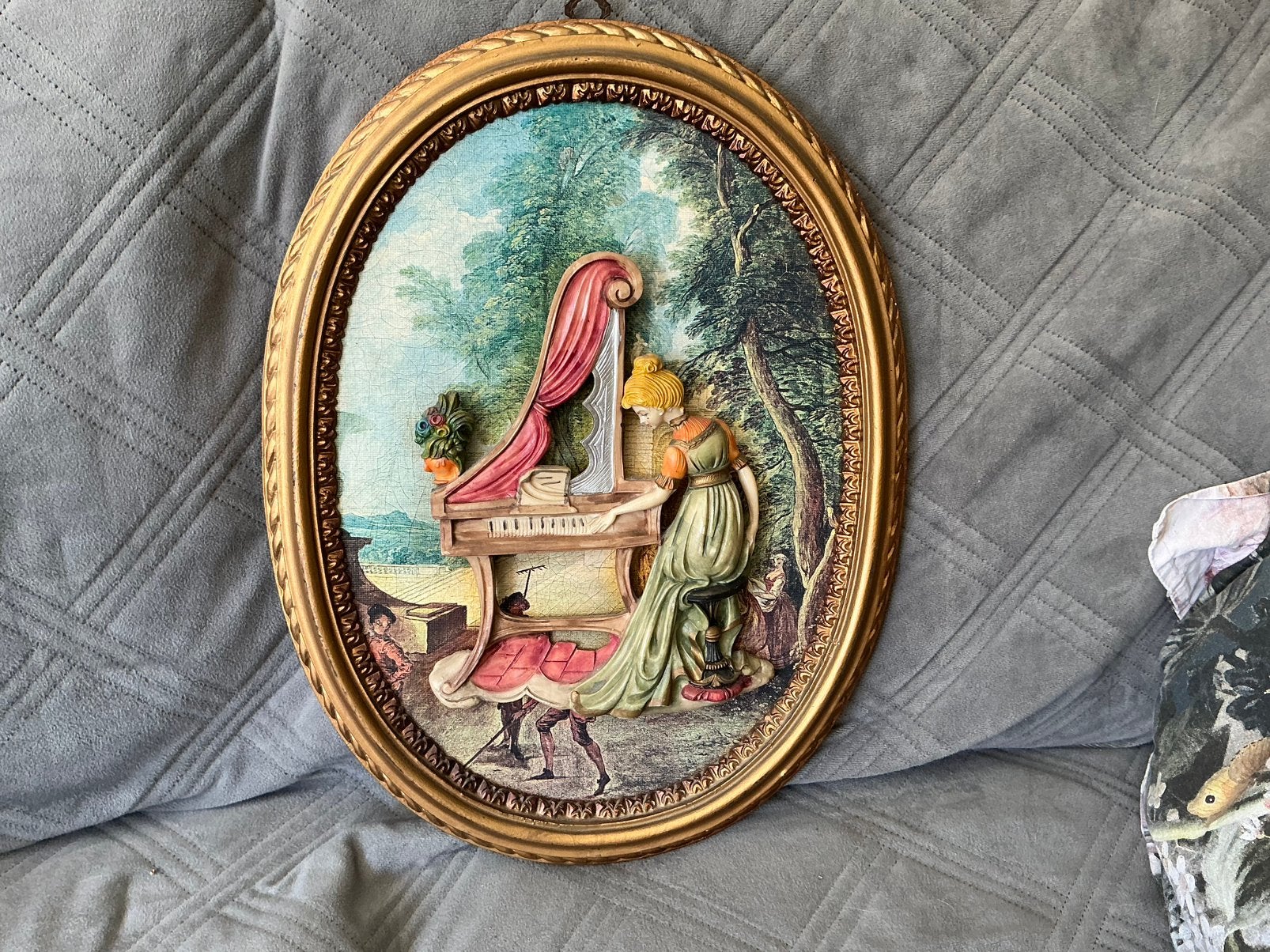 Vintage 3 D schilderij met piano,kitch made in italy retro, Antiek en Kunst, Verzenden