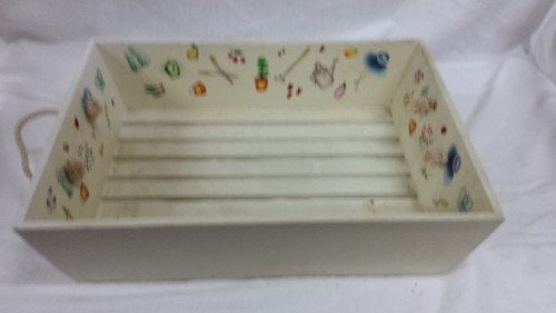 Dienblad van hout in de kleur wit met beschildering, en touw, Ophalen of Verzenden, 'T Olde Gre-j, Info@toldegrej.nl, Endepoelstraat 20f Didam