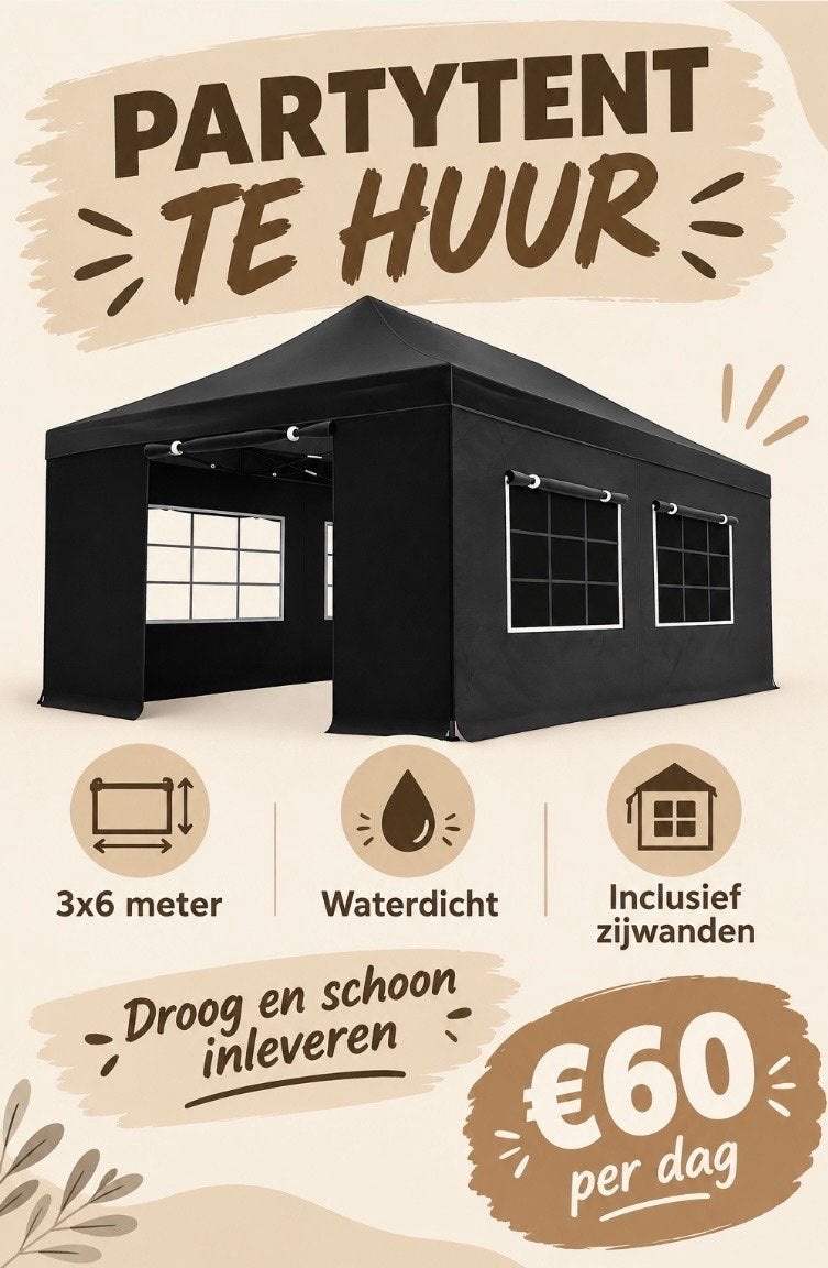 Partytent te huur - 3x6 meter, waterdicht, incl. zijwanden, Ophalen, Gebruikt, Partytent, 4 tot 6 meter