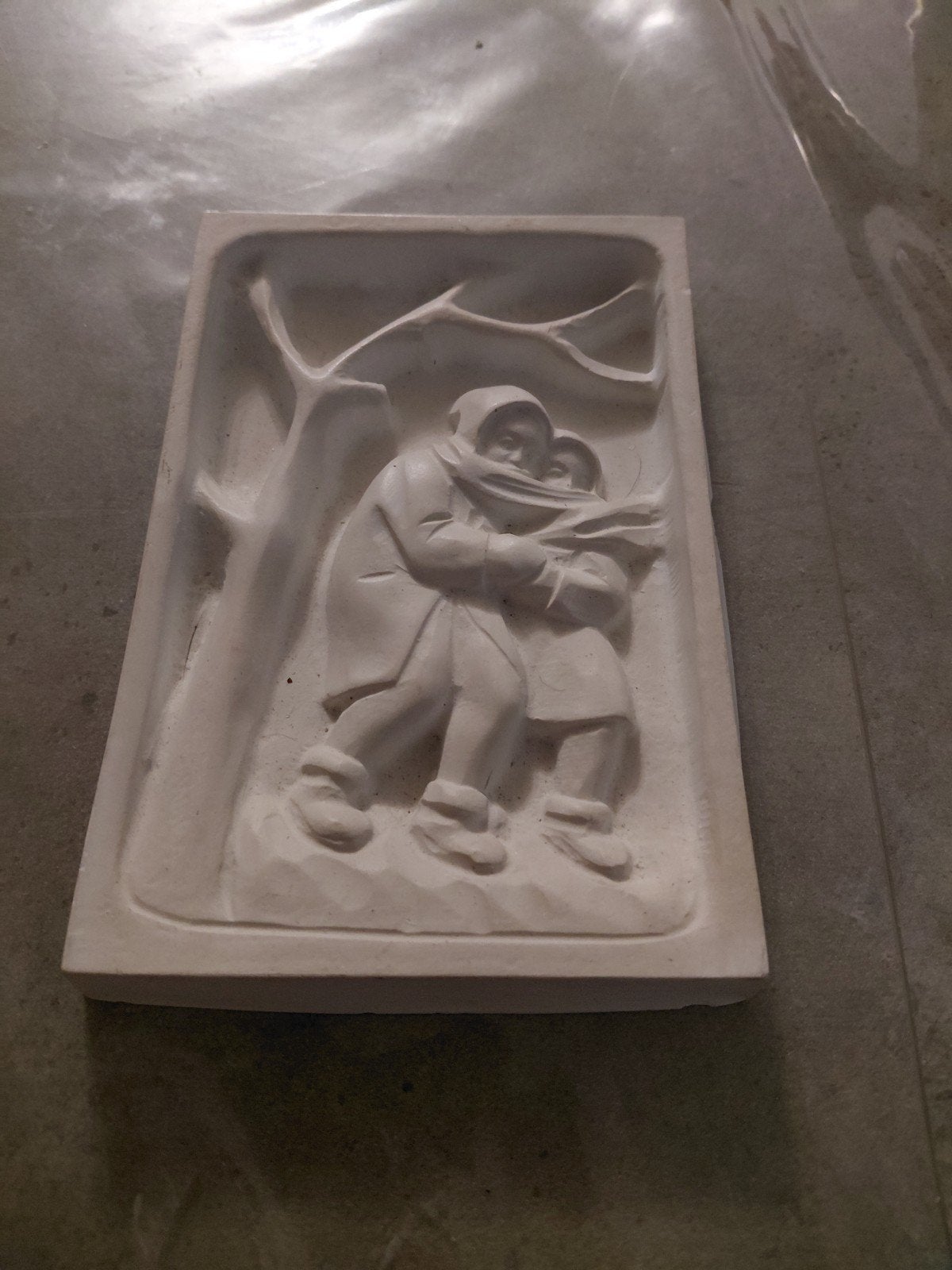 Gipsen wanddecoratie: Wintertafereel met figuren, Ophalen, Groep mensen, Minder dan 20 cm, Gips