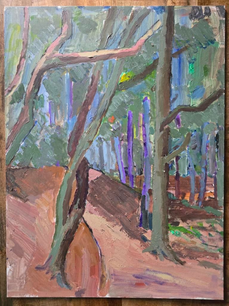 Schilderij P.C. Kuiper - Boslandschap met pad (De Ploeg), Ophalen of Verzenden