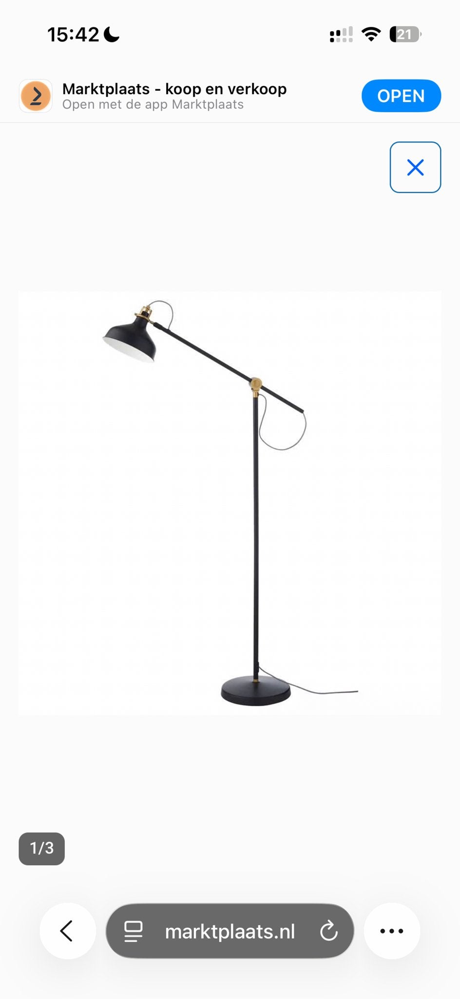 IKEA Ranarp Vloerlamp - Zwart/Goud (Zo goed als nieuw), Huis en Inrichting, Zo goed als nieuw, Metaal, 150 tot 200 cm, E27 (groot)
