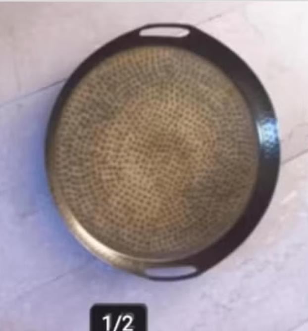 Metalen dienblad goud kleur Br 43 cm H 5 cm, Ophalen of Verzenden, Zo goed als nieuw, Rond, Metaal