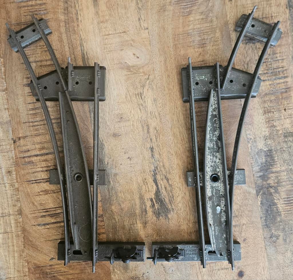 Hornby Spoor O Metalen Wissels paar links/rechts vintage, Wisselstroom, Gebruikt, Rails, Ophalen of Verzenden