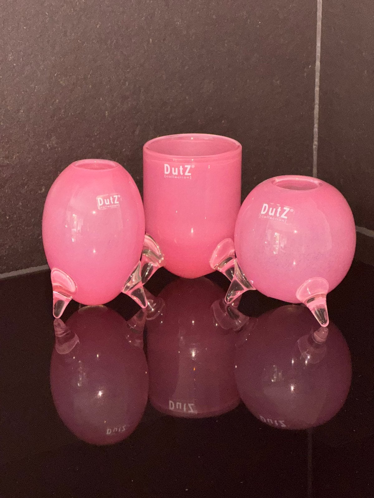 DutZ windlichten / vaasjes - roze -  3 delige set  - nw., Op voet, Nieuw, Ophalen of Verzenden, Glas