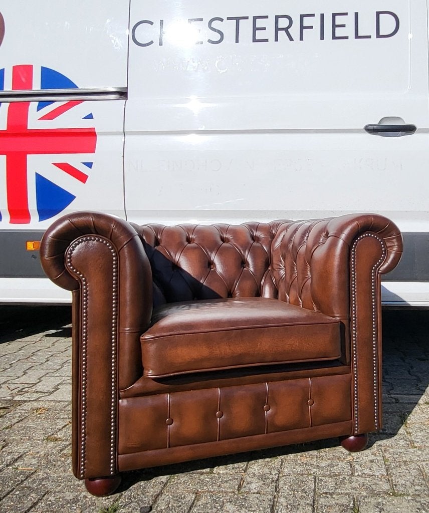 Origineel Engelse Chesterfield stoel, fauteuil., Gebruikt, Chesterfield, 75 tot 100 cm, Ophalen of Verzenden