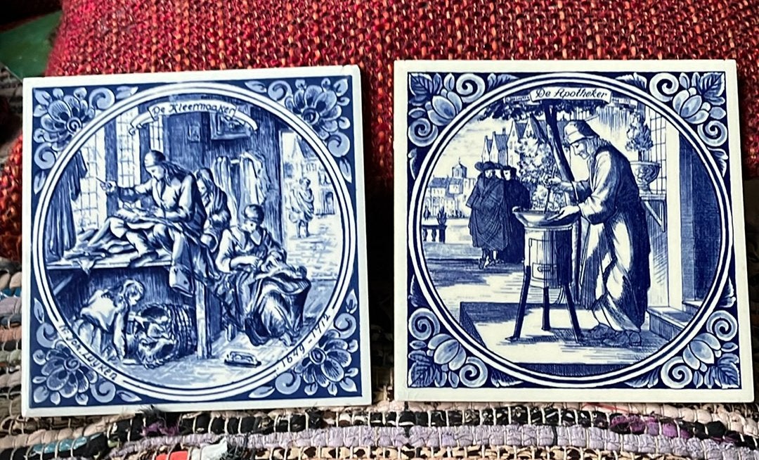 2 Delft Blauwe Tegels - Handpanted Holland, Ophalen of Verzenden