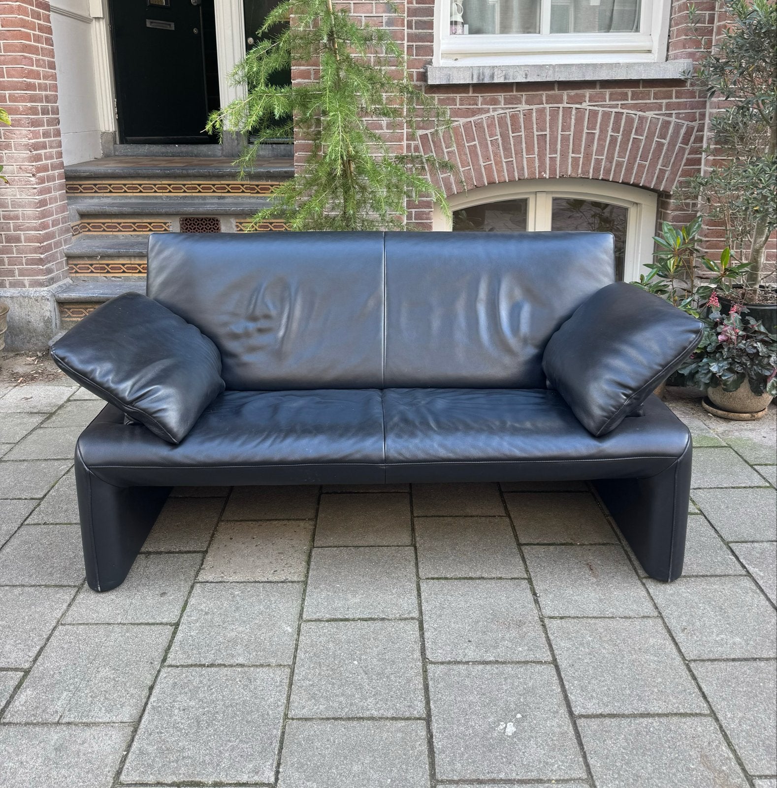 Leren Design Bank, Ophalen, 150 tot 200 cm, Tweepersoons, Zo goed als nieuw