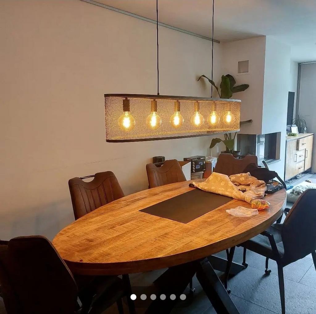 6lichts eetkamerlamp hanglamp ovaal gaas grijs, Huis en Inrichting, Lampen | Hanglampen, Ophalen, Industrie, Zo goed als nieuw