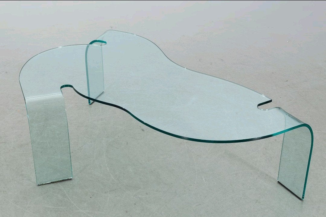 Fiam vintage glazen design salontafel Hans von Krier 1980's, Ophalen, Gebruikt, 100 tot 150 cm, 50 tot 100 cm