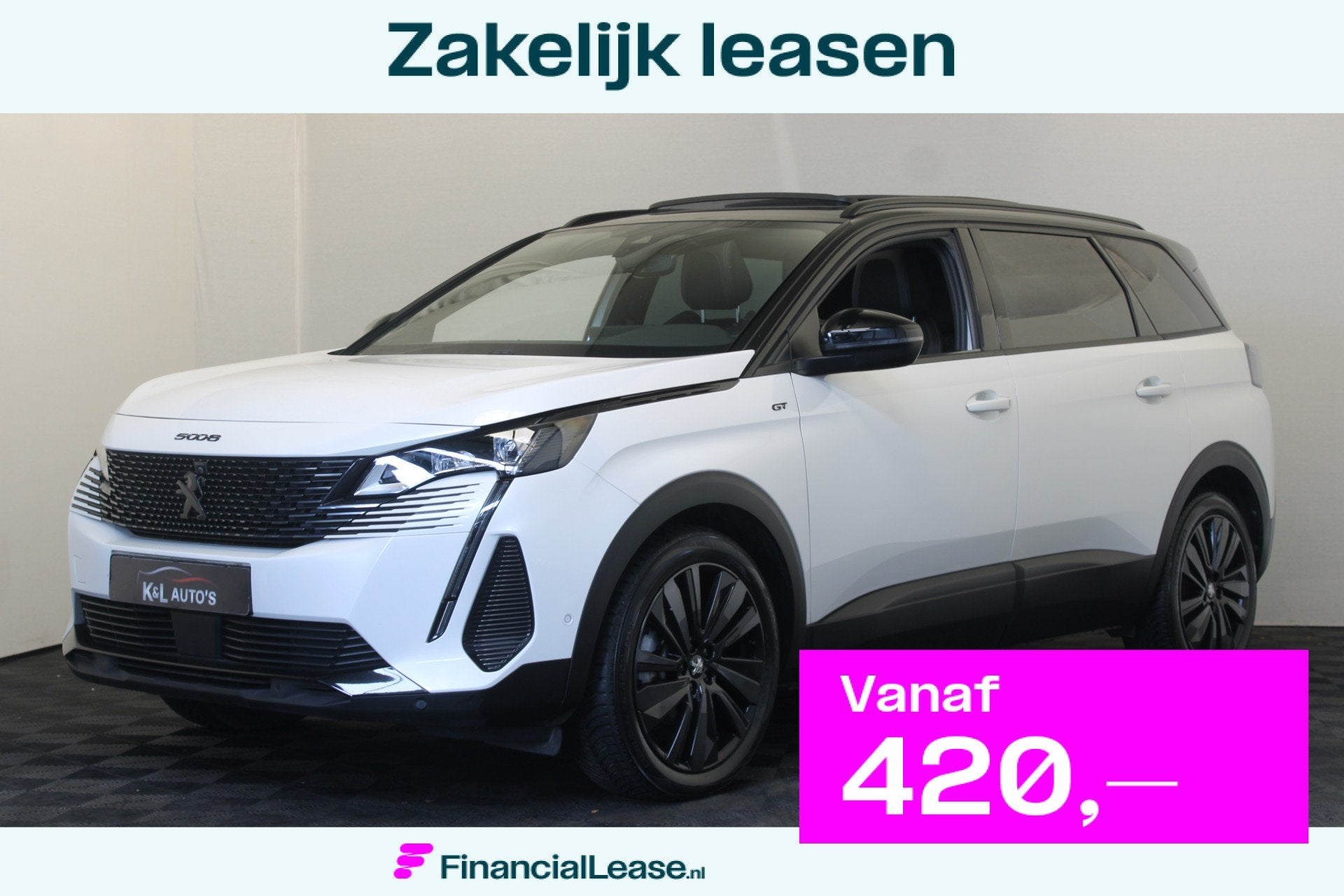 Peugeot 5008 1.2 Hybrid 136 GT 7p |Pano|Stoelverw.|Trekhaak|, Zwart, 1199 cc, Wit, Origineel Nederlands