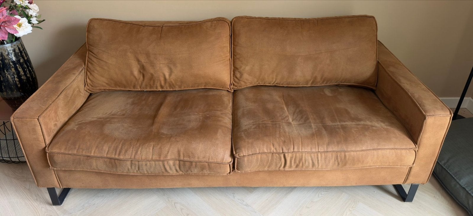 Cognac bank 210x100cm - Comfortabel en stijlvol, Ophalen, Gebruikt, Driepersoons, 75 tot 100 cm