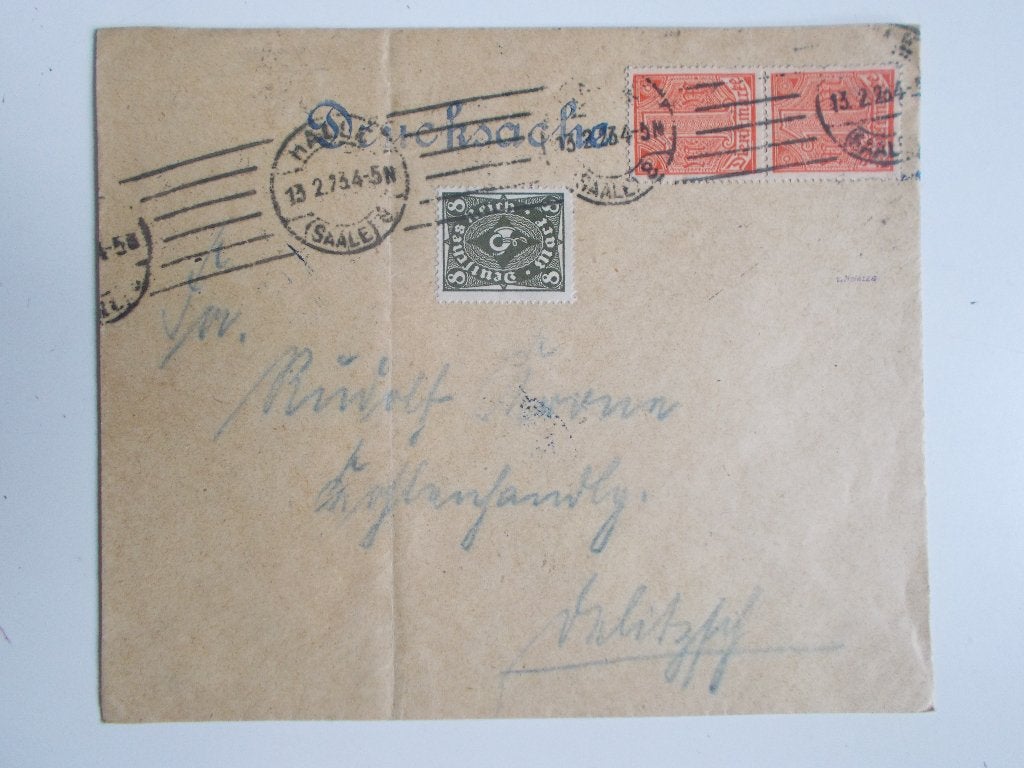 Duitse Rijk, Envelop Met Postzegel En 2 Dienstzegels 1923., Ophalen, Envelop