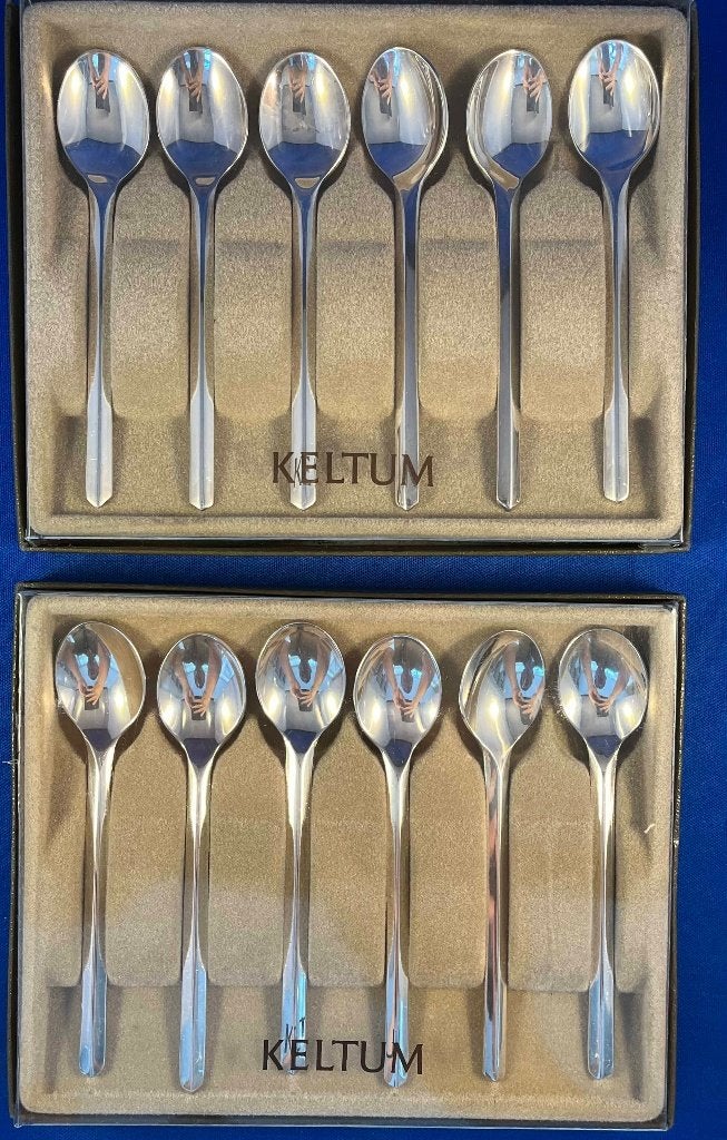 6 + 6 verzilverde koffie/theelepels van Keltum, Ophalen of Verzenden