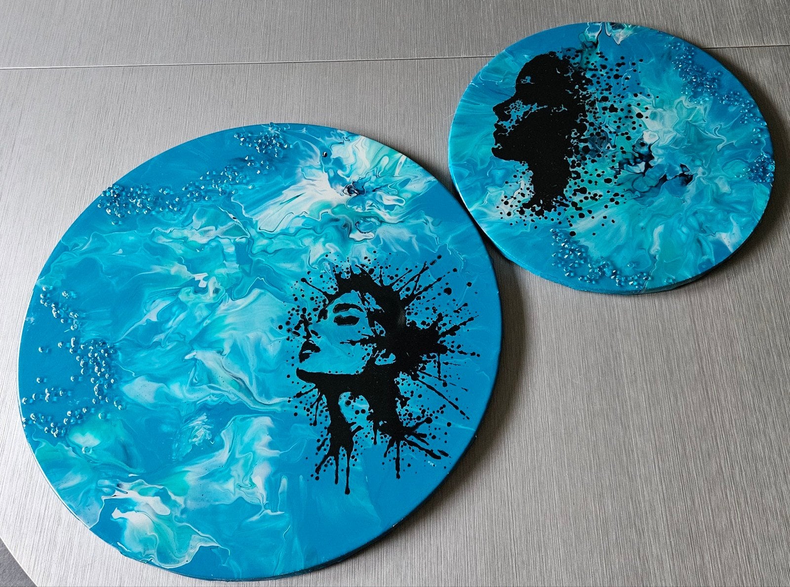 schilderij 2 luik epoxy turqoise, Ophalen