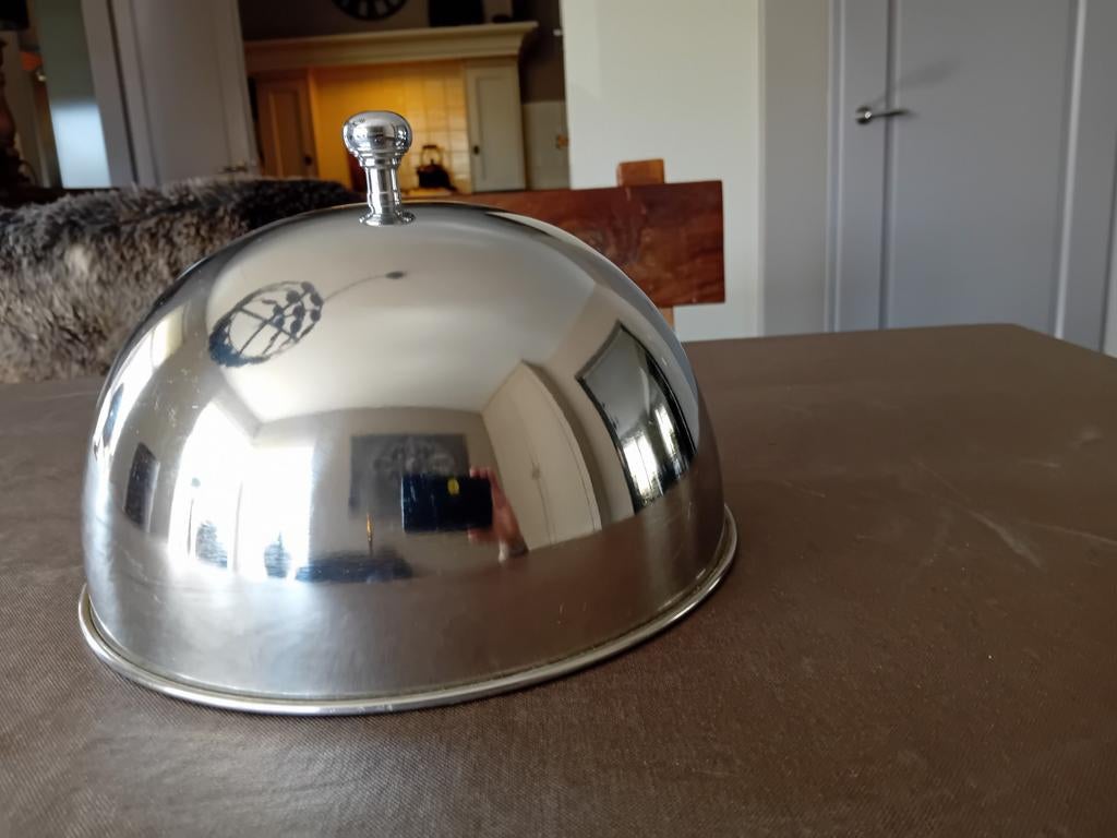 Mooie Brocante Verzilverde Cloche - Ø 26cm, Antiek en Kunst, Ophalen of Verzenden, Zilver