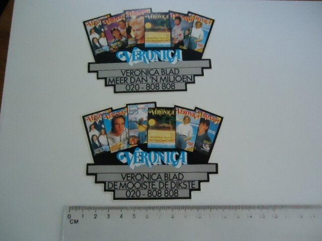 sticker oud Veronica tv radio retro blad curry lagarde 2x, Verzenden, Zo goed als nieuw, Film, Tv of Omroep