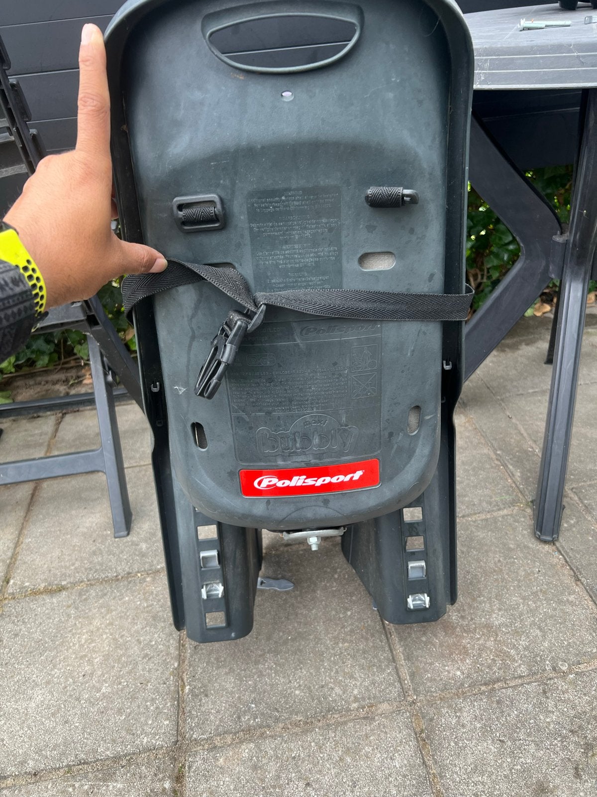 Polisport Bubbly fietsstoeltje - Gebruikt, compleet, Fietsen en Brommers, Ophalen, Achterzitje, 9 t/m 18 kg, Gebruikt