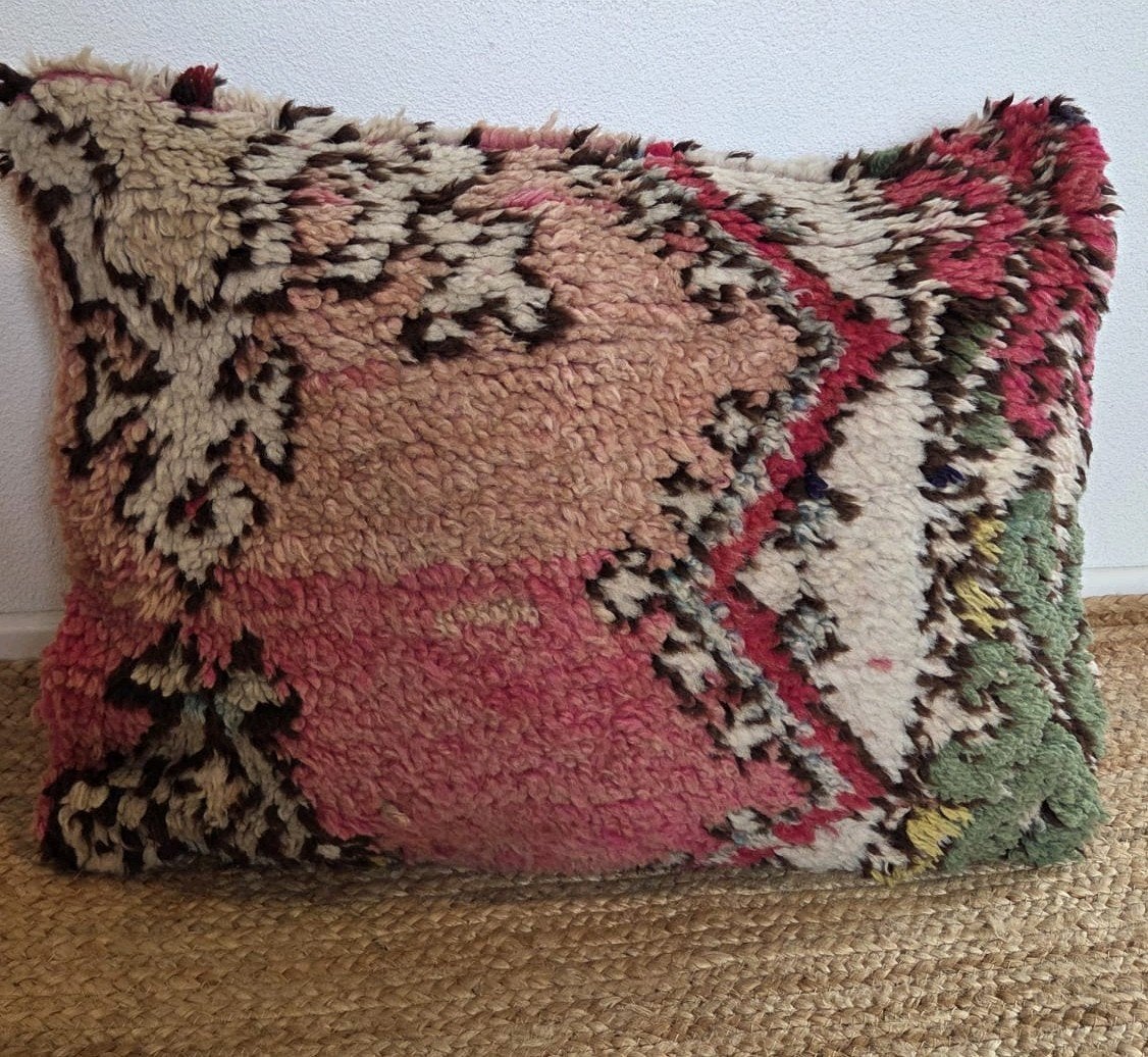 Vintage Marokkaans Berber Kussen - Handgemaakt, Huis en Inrichting, Overige merken, Gebruikt, Sierkussen, Dubbelzijdig